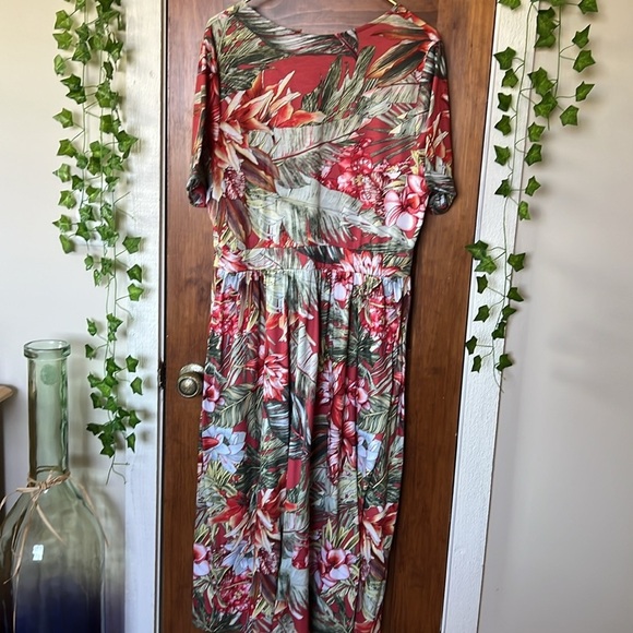 Tropical Floral Lightweight Flowy Vacation Resort Maxi Dress | XL 14 - Picture 2 of 12